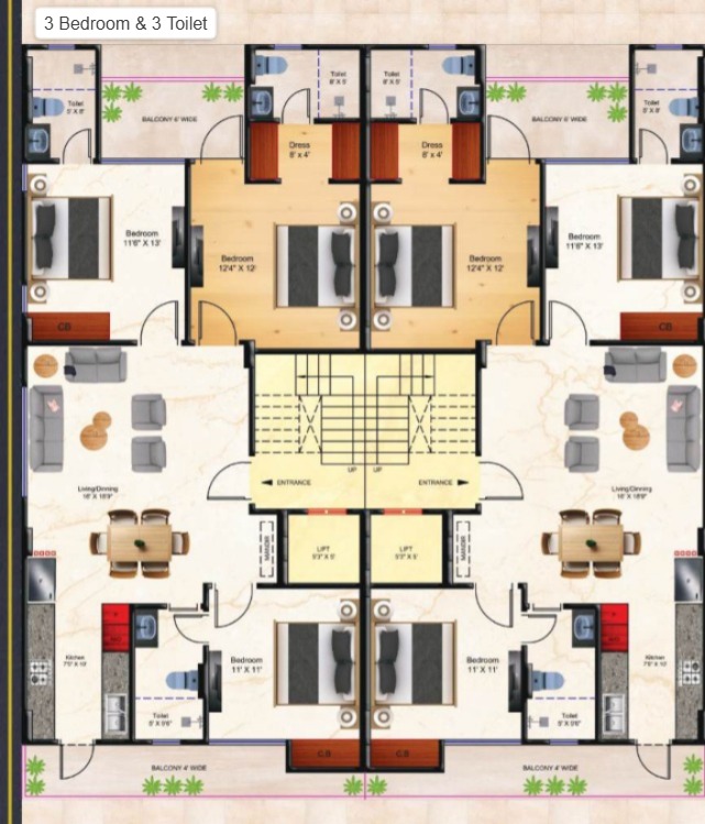 3 Bedroom & 3 Toilet (Floor Plan)