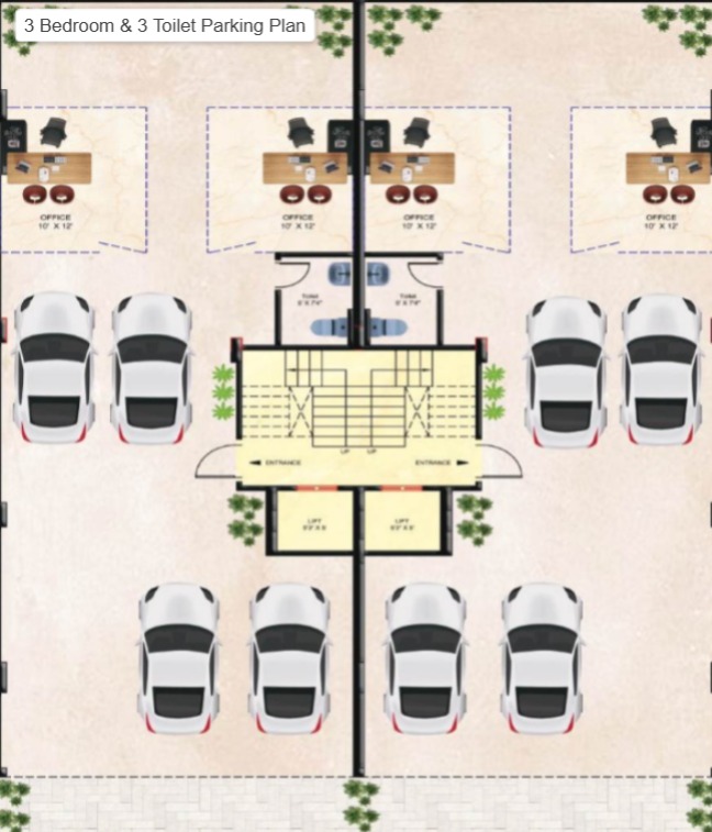 3 Bedroom & 3 Toilet (Parking Plan)